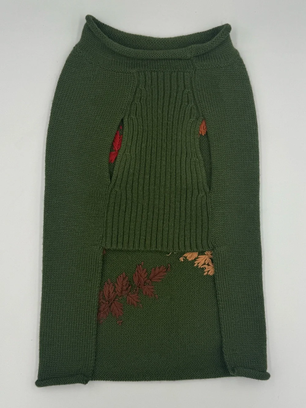 Vntg Woolrich for Target Green Dog Sweater with Autumn Leaf Embroidery Size L